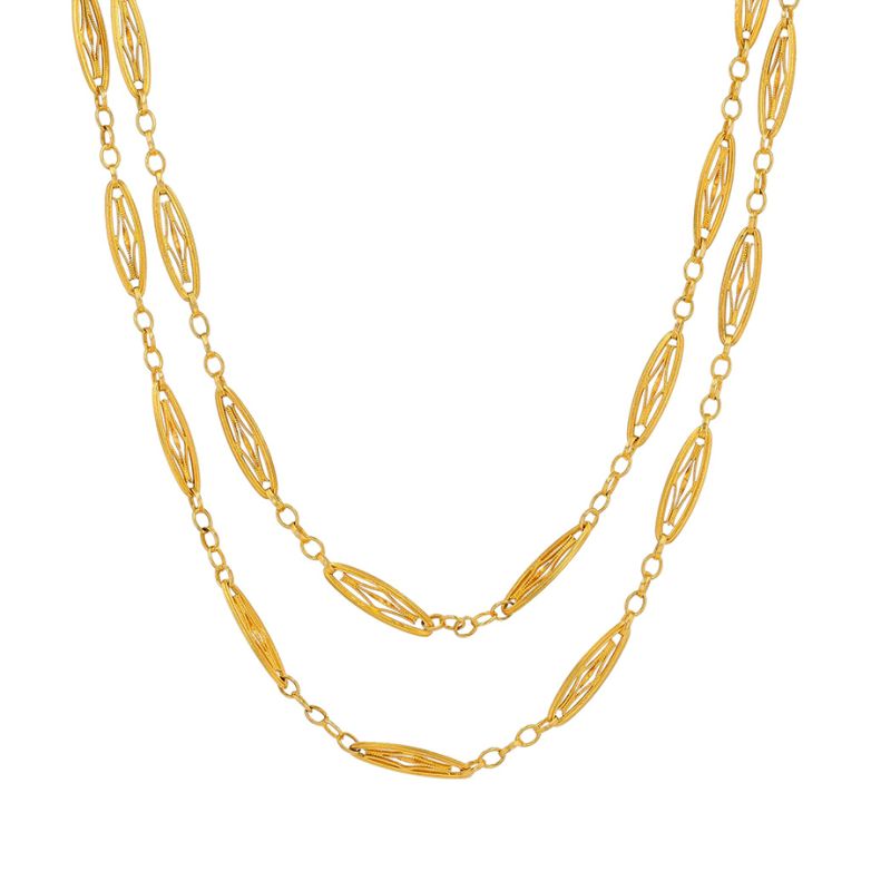 Acheter Collier maille filigrane sautoir or jaune 29.16g Comme neuf - 5600,00 € Collier maille filigrane sautoir or jaune 29.16g Comme neuf - reconditionné disponible sur Gemme Les Bijoux